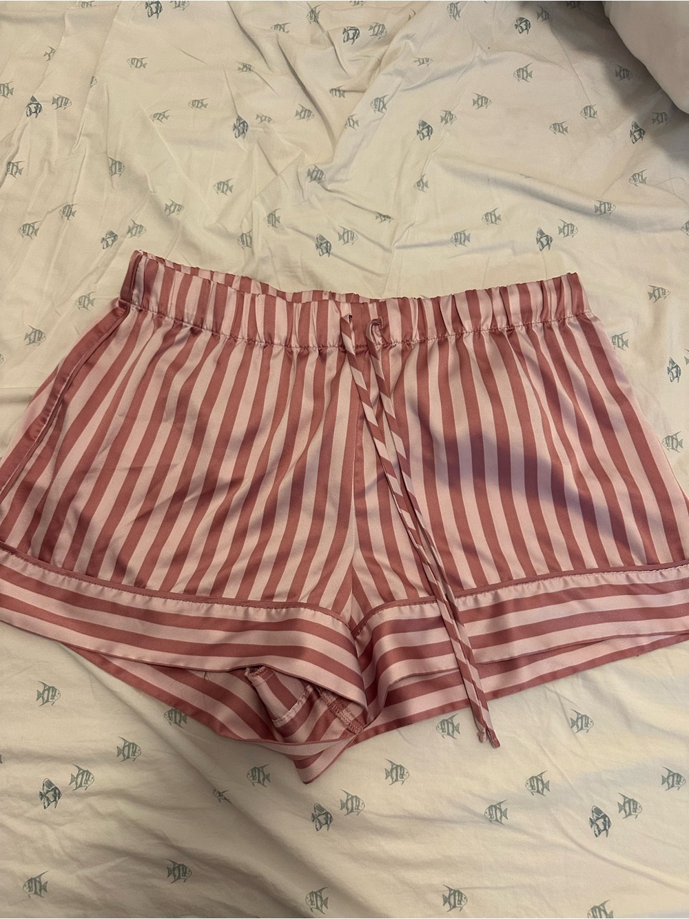 Victoria's Secret Pink and White Striped Satin Pajama Shorts